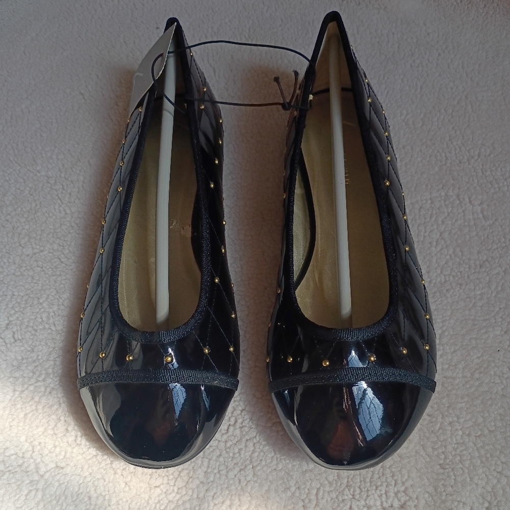 Lane Bryant Women's Black Patent Leather Studded Flats(*Has Call-out)